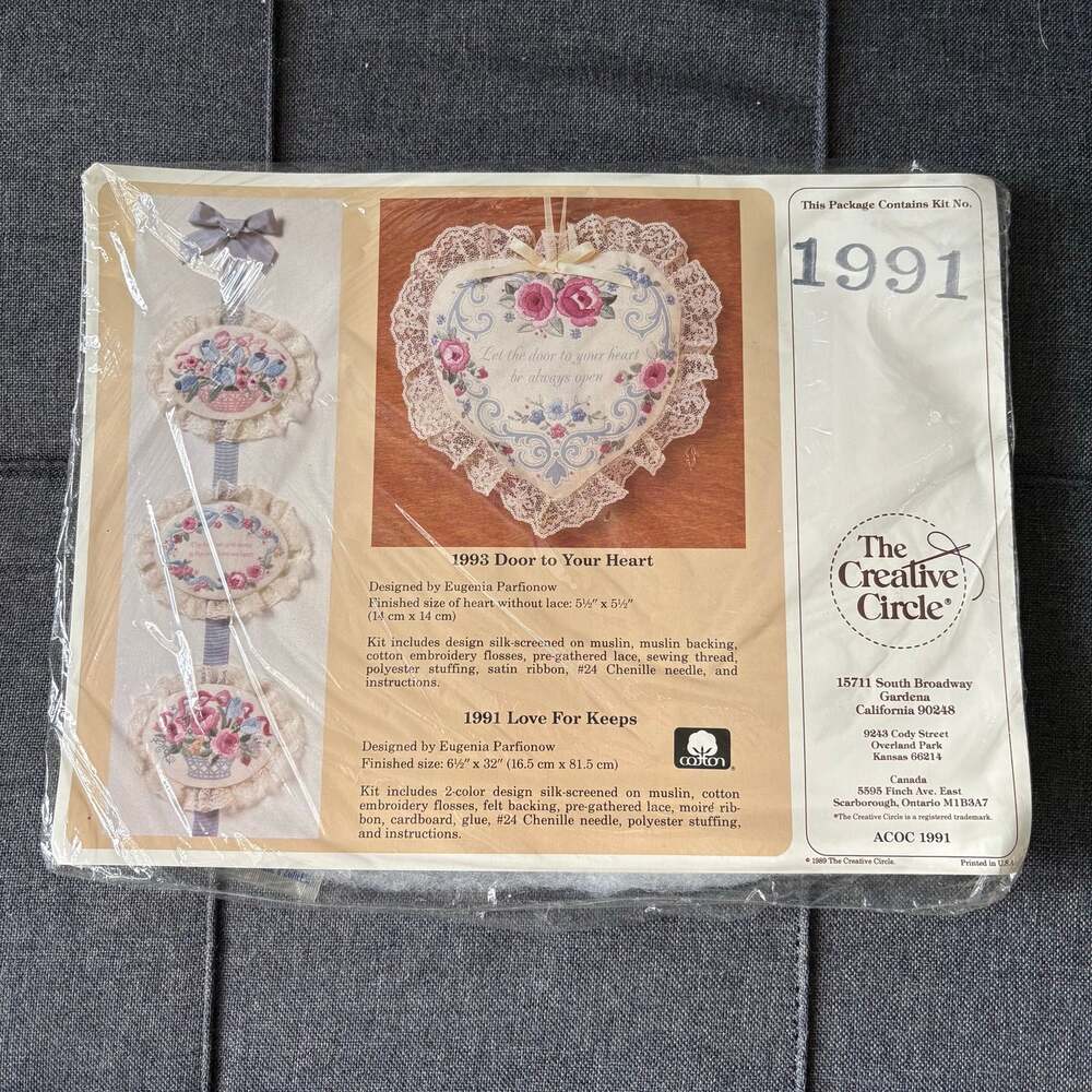 Love For Keeps 1991 Vintage Stamped Embroidery Kit by The Creative Circle - 1989